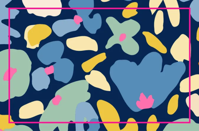 Peinture abstraite dont les taches bleues, vertes, jaunes et roses représentent des fleurs.