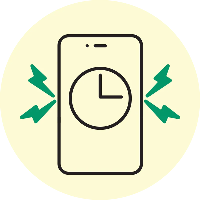 Icône d’une alarme qui sonne.