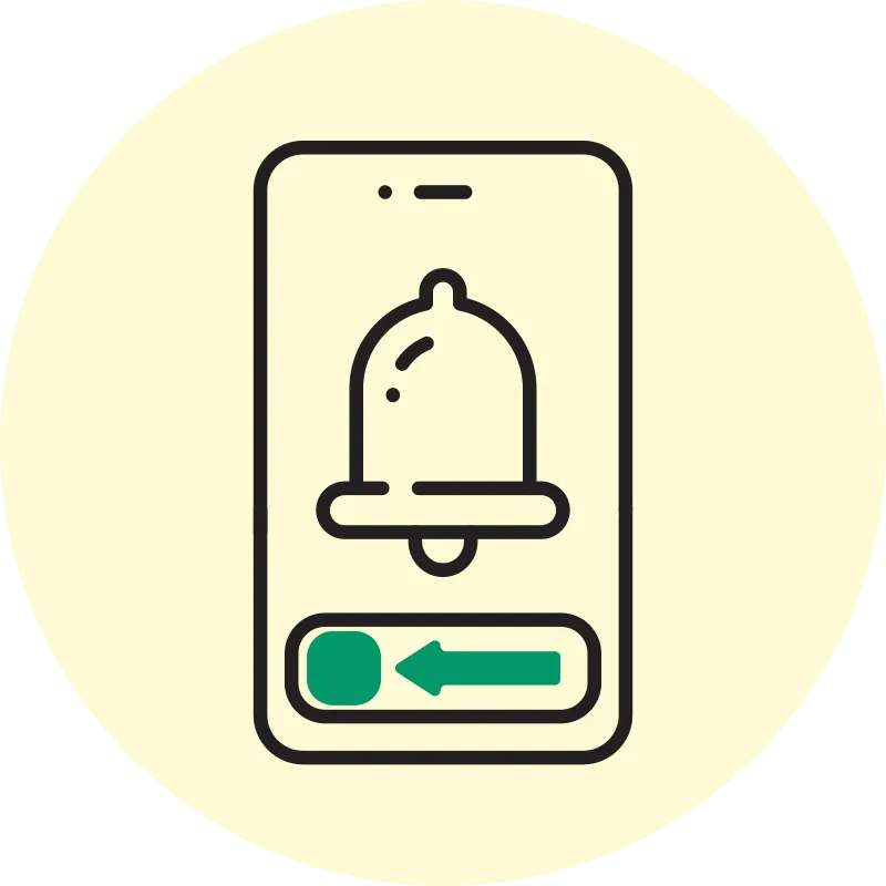 Icône d’une cloche sous laquelle il y a une flèche.