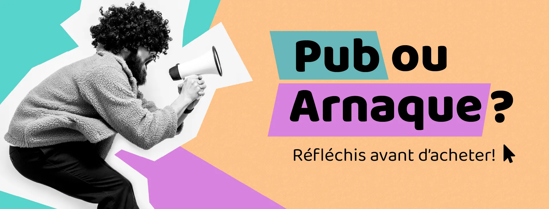 Un homme vu de profil. Il est légèrement penché vers l’avant. Il parle fort dans un mégaphone qu’il tient dans ses mains.