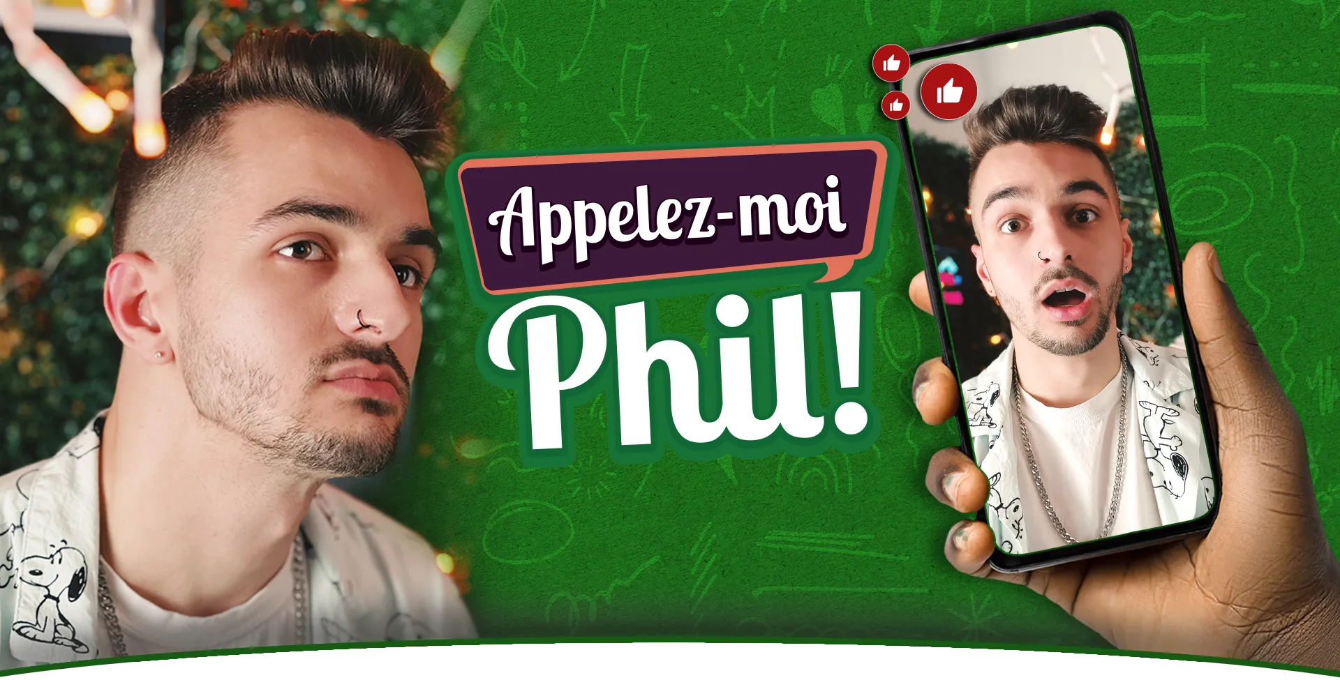 Une photo de Phil Rivière, puis une autre montrant une vidéo de Phil Rivière vue sur un téléphone cellulaire.